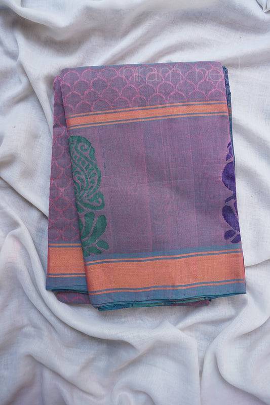 Lilac and teal handloom Angara cotton saree - Niram Neela