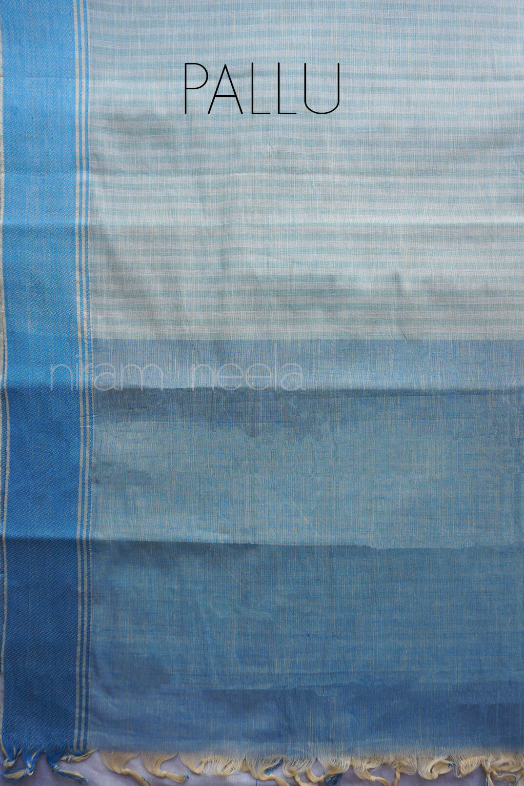 Ice blue striped Godavari cotton workwear saree | Niram Neela