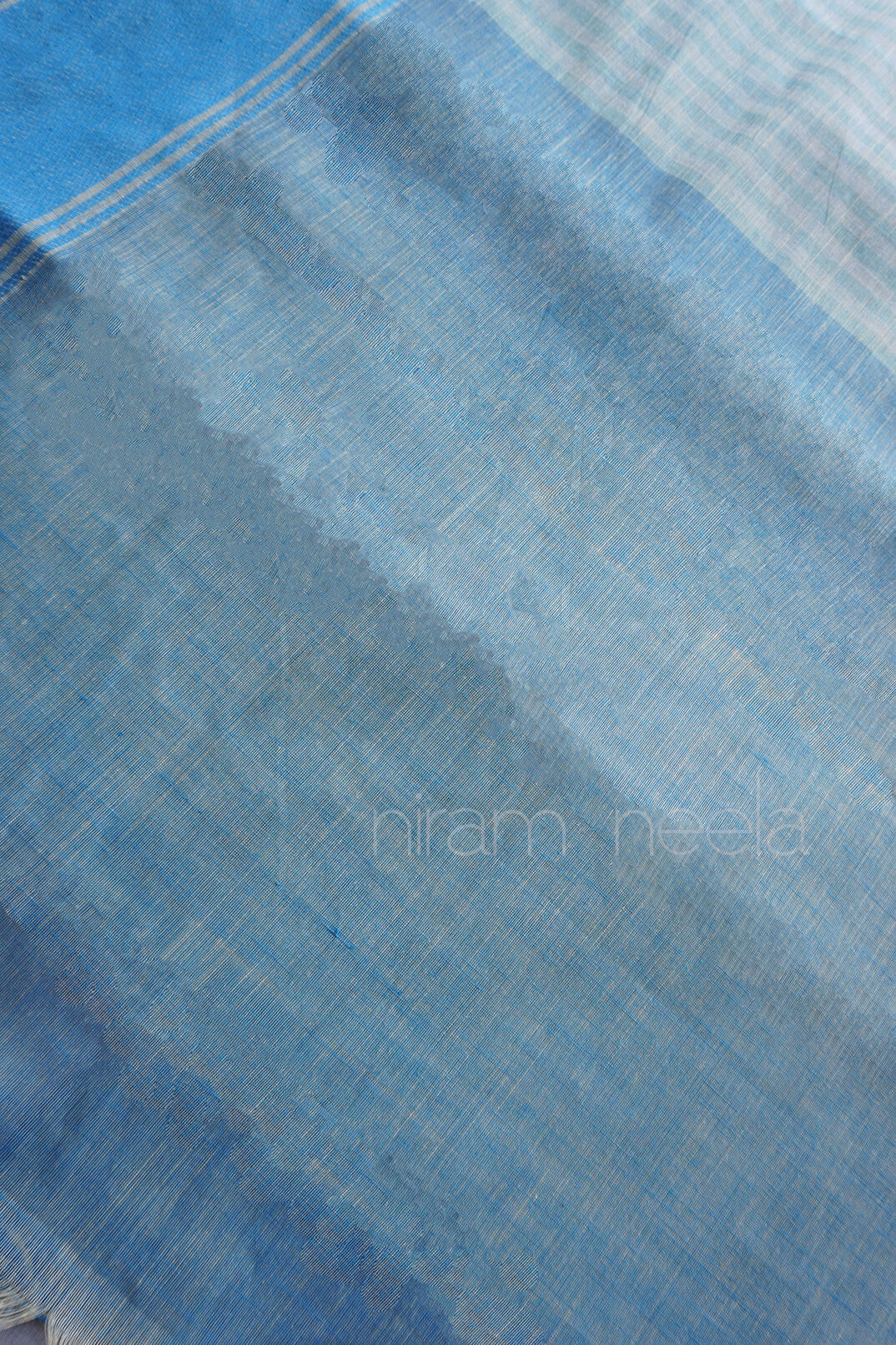 Ice blue striped Godavari cotton workwear saree | Niram Neela