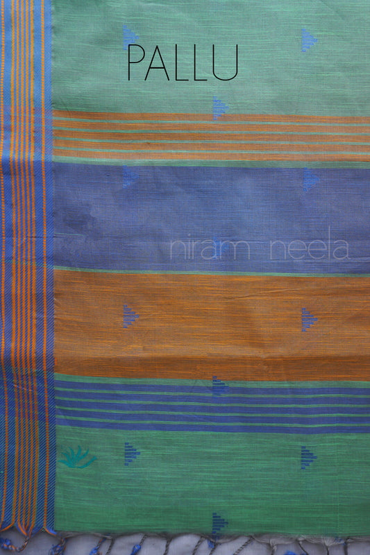 Green and blue handloom Godavari workwear cotton saree | Niram Neela