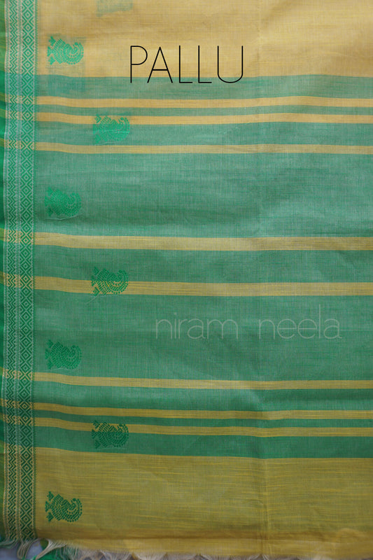 Cream and green handloom Godavari cotton workwear saree | Niram Neela