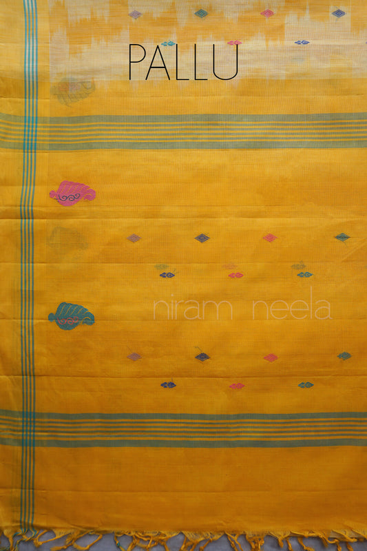Yellow and green tie-dyed Godavari handloom cotton saree | Niram Neela