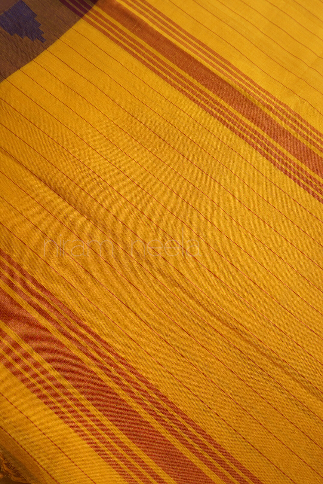 Yellow and brown Aruppukottai cotton saree- - Niram Neela