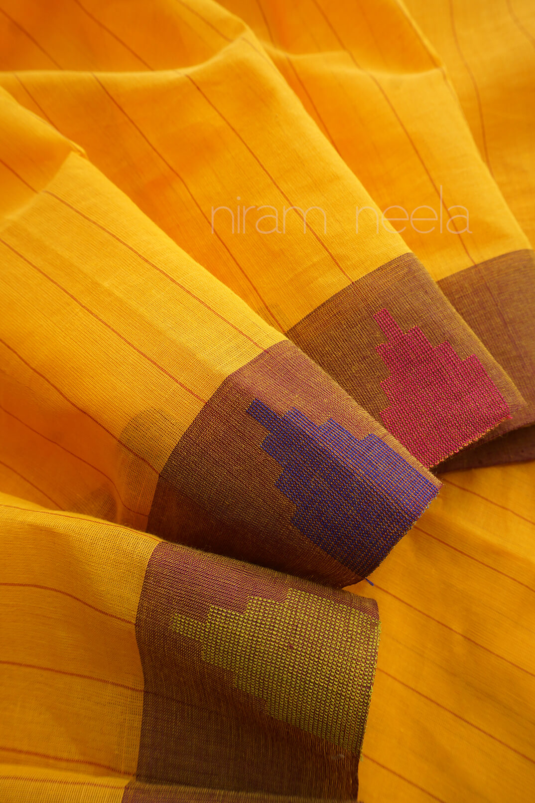 Yellow and brown Aruppukottai cotton saree- - Niram Neela