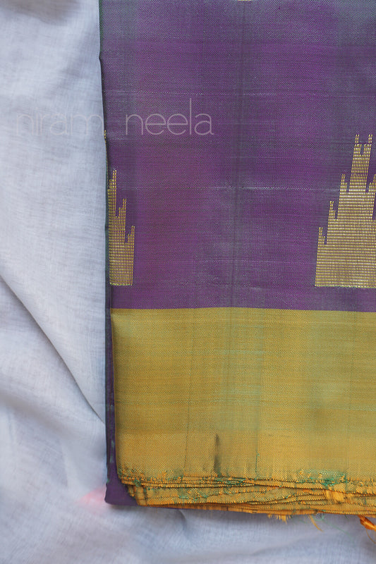Olive and ochre Chinnalapattu Banana silk saree - Niram Neela