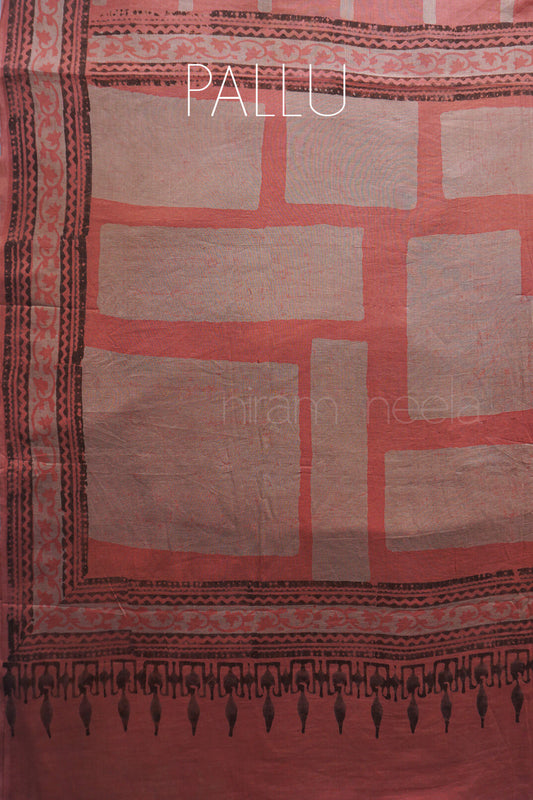 Salmon cotton Batik print saree | Niram Neela