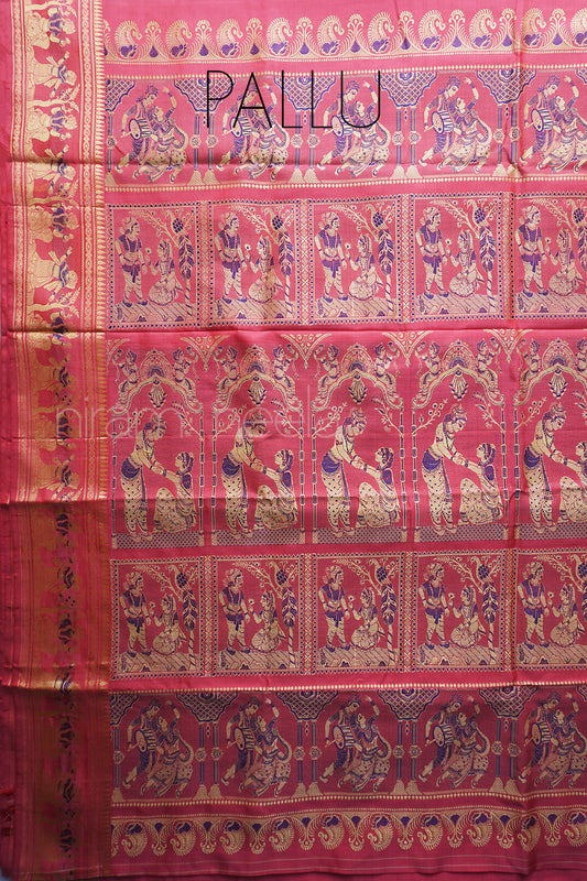 Rose pink Baluchari pure silk saree | Niram Neela