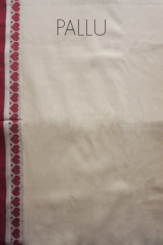 White and red Begumpuri cotton saree | Niram Neela