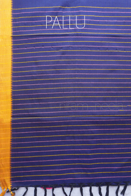 Navy blue and pink ganga jamuna Begumpuri cotton saree | Niram Neela