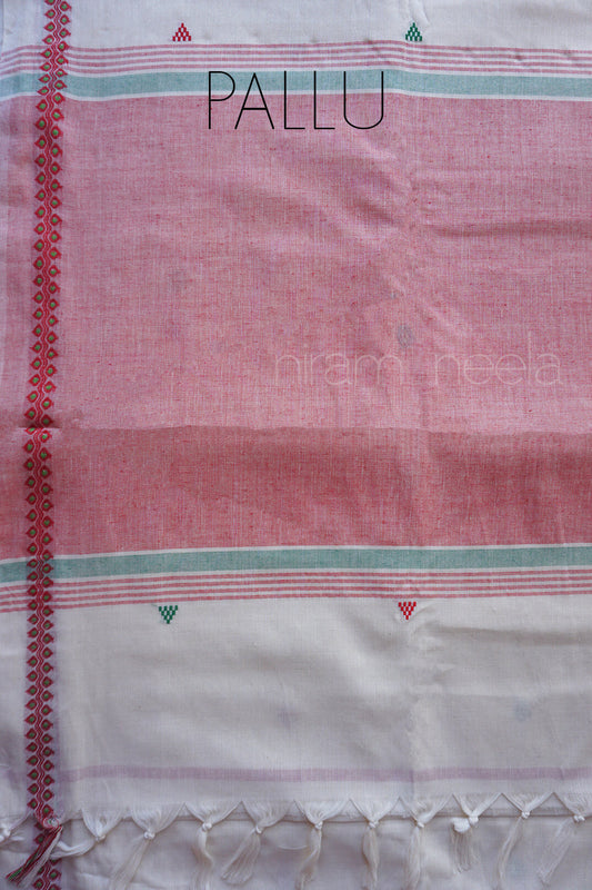 White and red Begumpuri cotton saree | Niram Neela