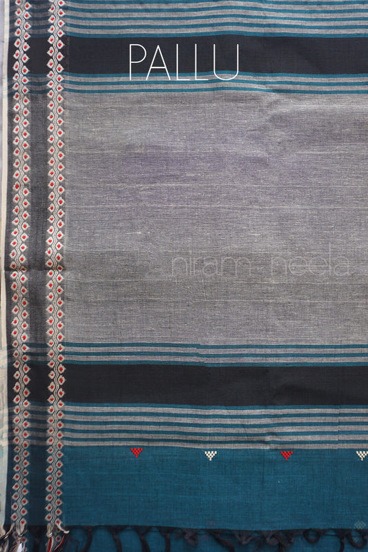 Marine blue and white Begumpuri cotton saree | Niram Neela