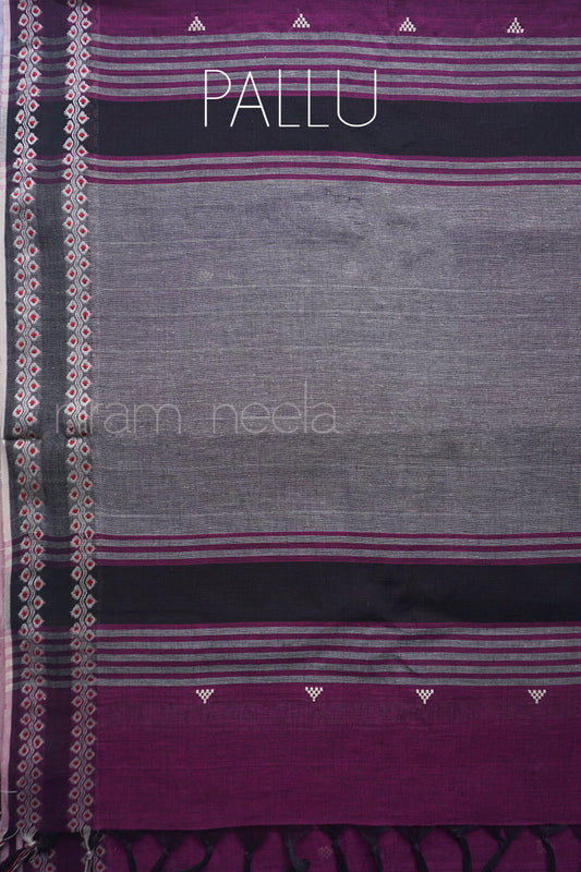 Purple and white Begumpuri cotton saree | Niram Neela