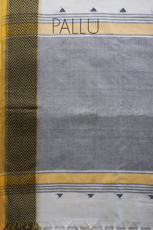 White and yellow Begumpuri cotton saree | Niram Neela