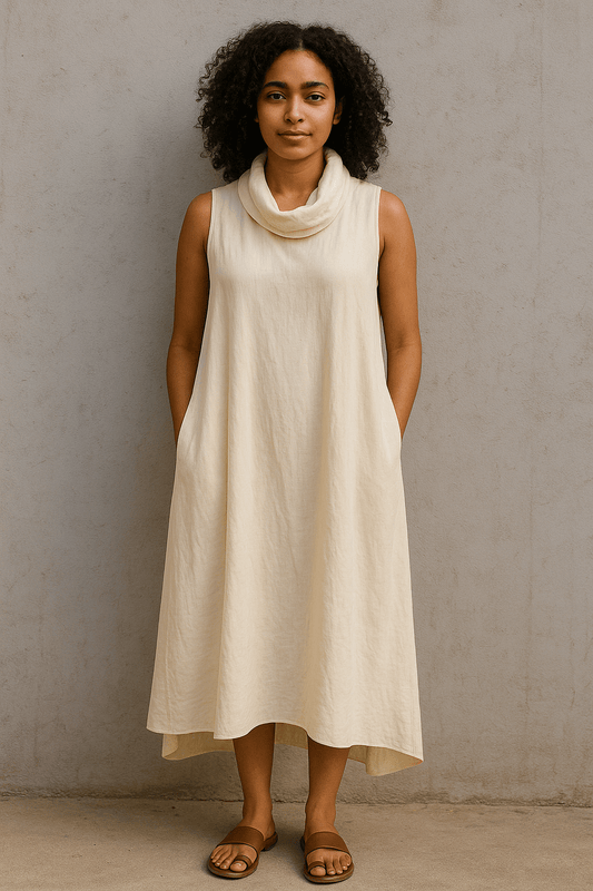 Cowl collar cotton maxi dress in ivory - Braille casuals by Niram Neela