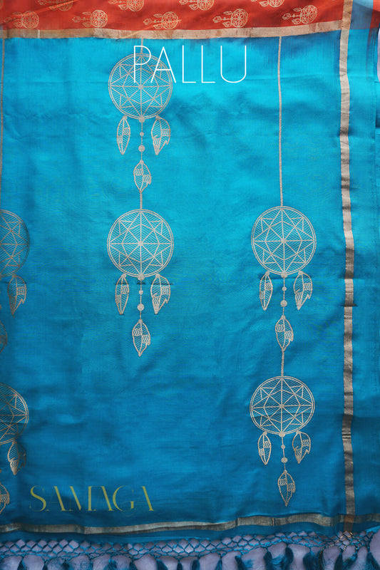 Orange and blue Banarasi silk georgette saree| Samaga by Niram Neela