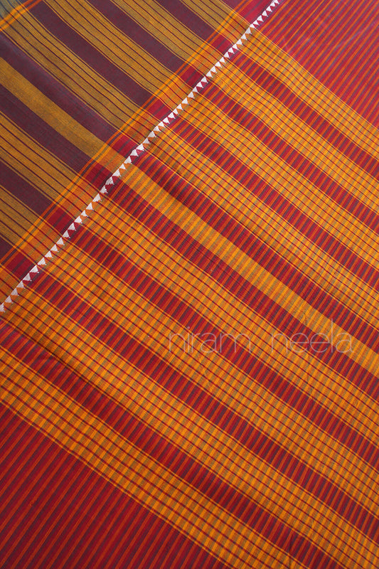 Maroon and black striped handloom Chettinad cotton saree | Niram Neela