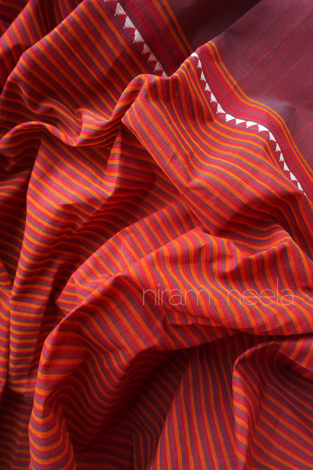 Maroon and black striped handloom Chettinad cotton saree | Niram Neela