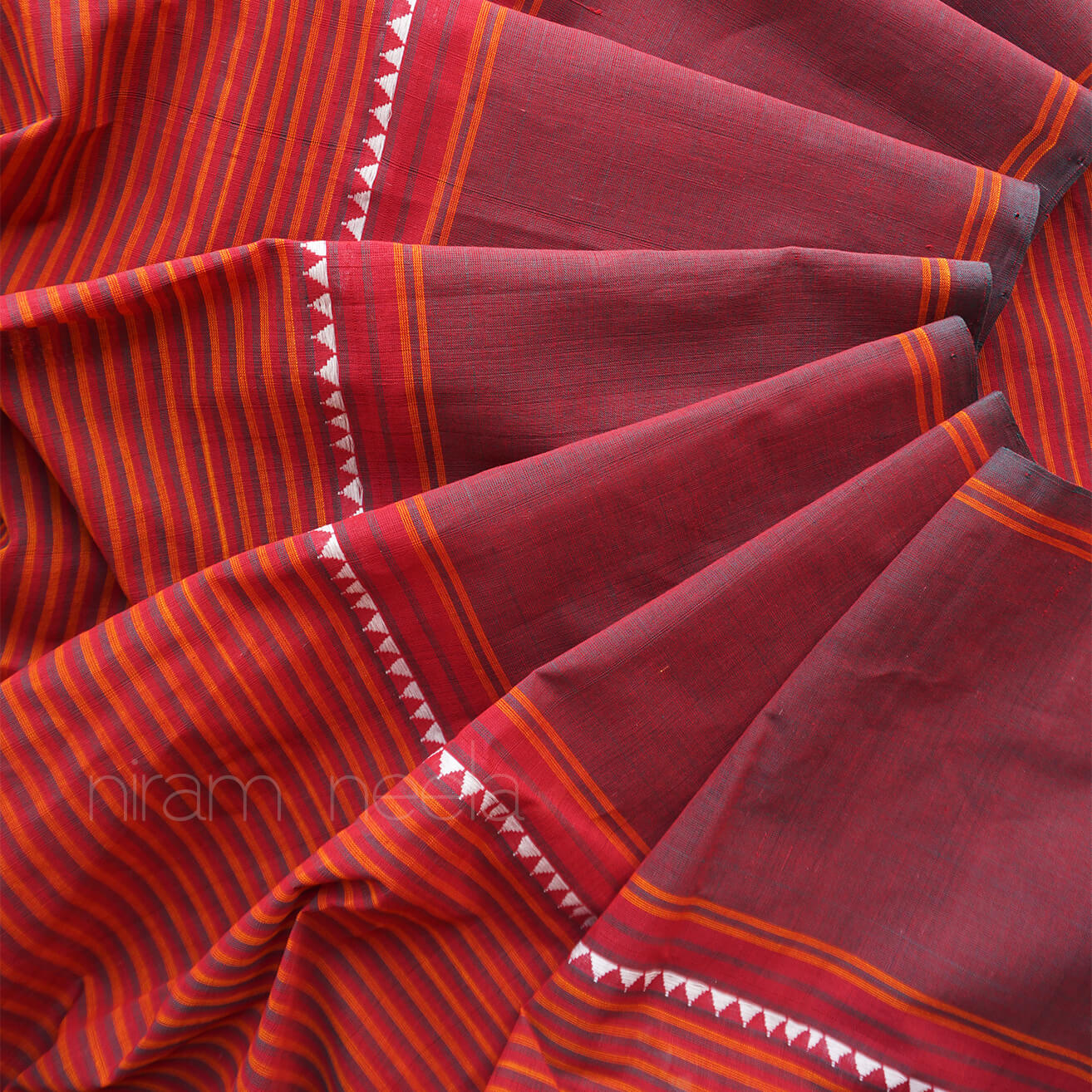 Maroon and black striped handloom Chettinad cotton saree | Niram Neela