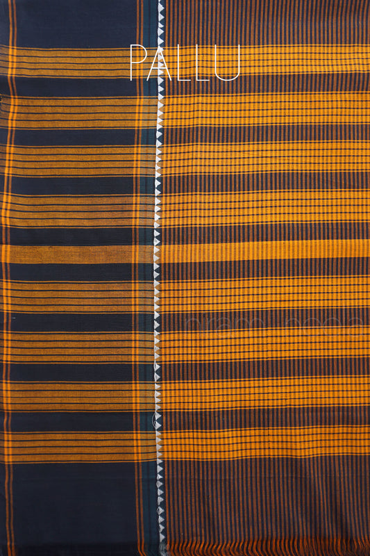 Brown and black striped Chettinad cotton saree | Niram Neela