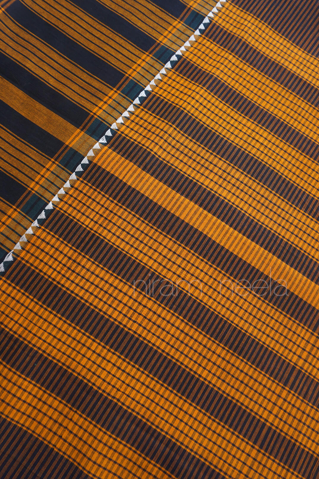 Brown and black striped Chettinad cotton saree | Niram Neela