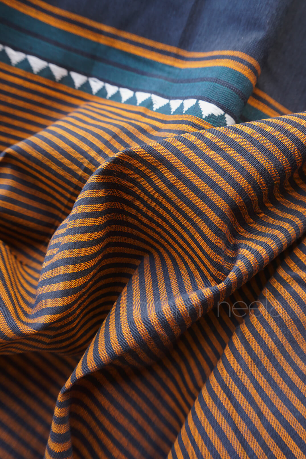 Brown and black striped Chettinad cotton saree | Niram Neela