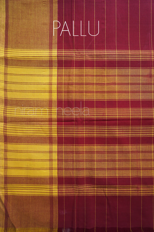 Maroon and yellow striped Chettinad cotton saree | Niram Neela