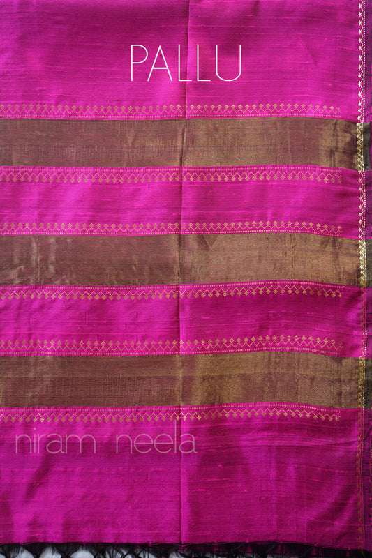 Pink and gold Dupion silk saree - Niram Neela