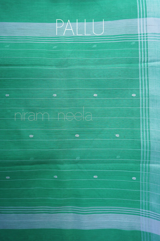 Green and white Chanderi cotton saree - Niram Neela