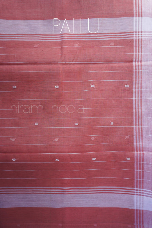 Onion and white Chanderi cotton saree - Niram Neela