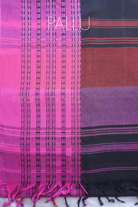 Black and pink Dhaniakhali ganga jamuna cotton saree | Niram Neela