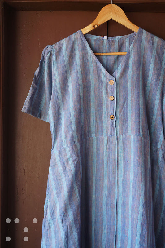 Buttoned A line dress in powder blue - Niram Neela