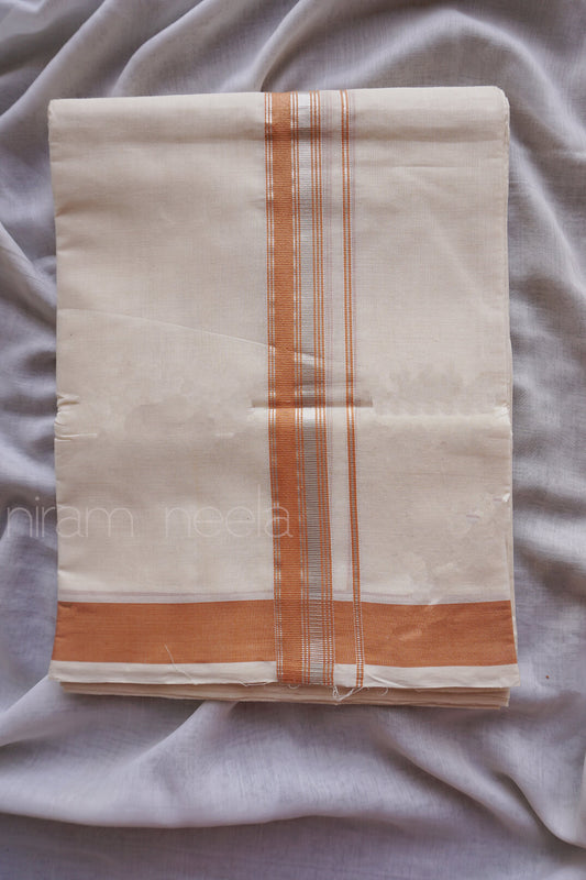 Ivory and peach double mundu - Niram Neela