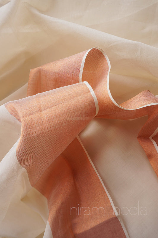Ivory and copper Kasavu cotton saree - Niram Neela