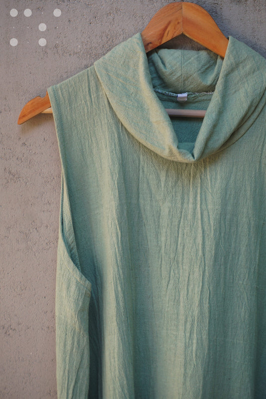 Cowl collar dress in sage green - Niram Neela