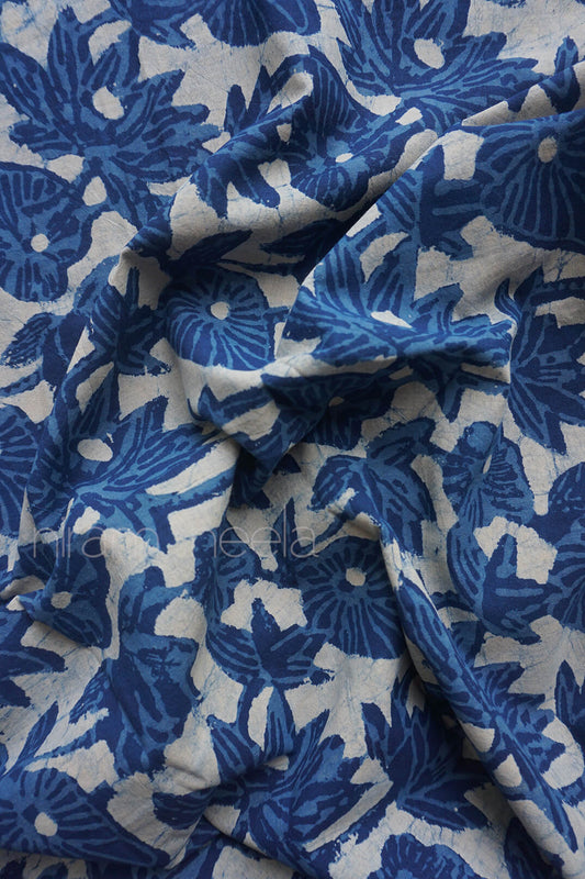 Indigo blue and grey print cotton fabric | Niram Neela