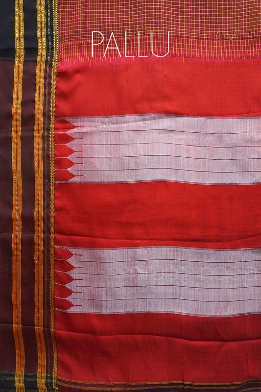 Brown and black Ilkal viscose cotton saree with tope teni pallu | Niram Neela