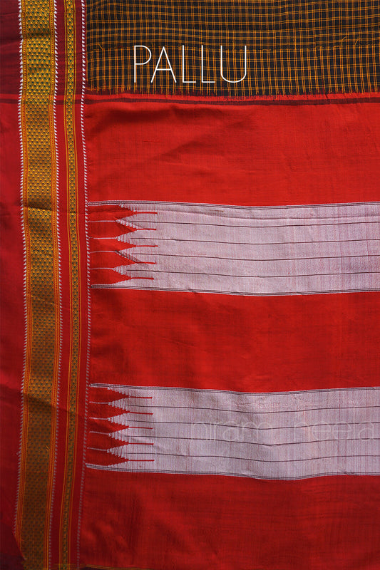 Black and red Ilkal viscose cotton saree | Niram Neela