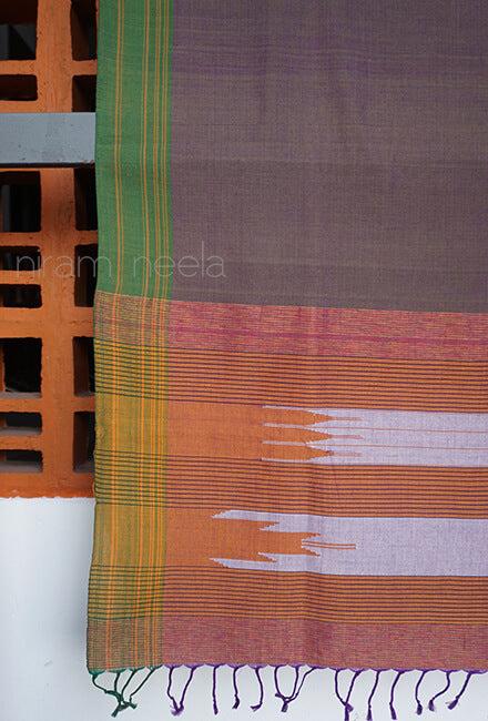 Grey and purple Ilkal cotton dupatta - Niram Neela