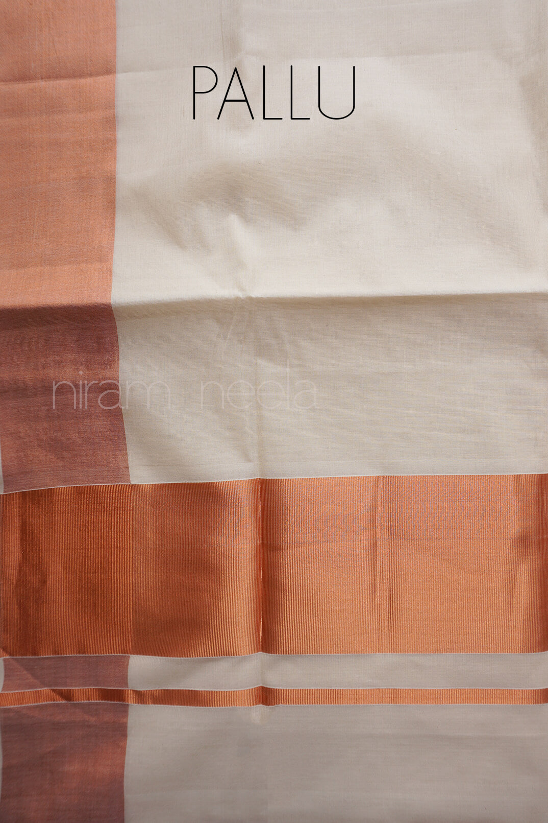 Ivory and copper Kasavu cotton saree - Niram Neela