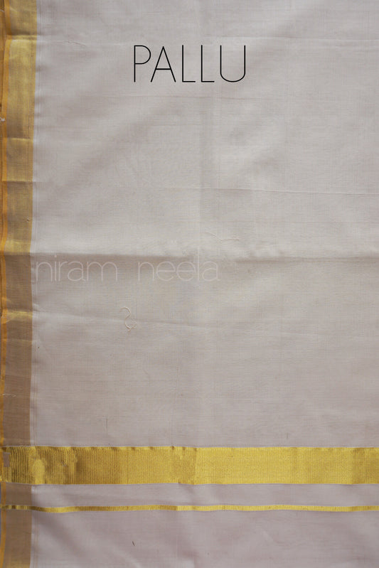 Ivory, yellow and gold Kasavu cotton saree | Niram Neela