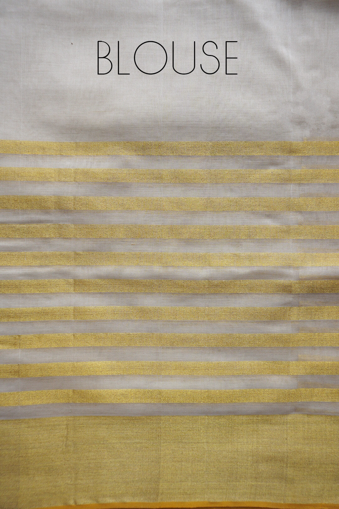Ivory and golden striped Kasavu saree | Niram Neela