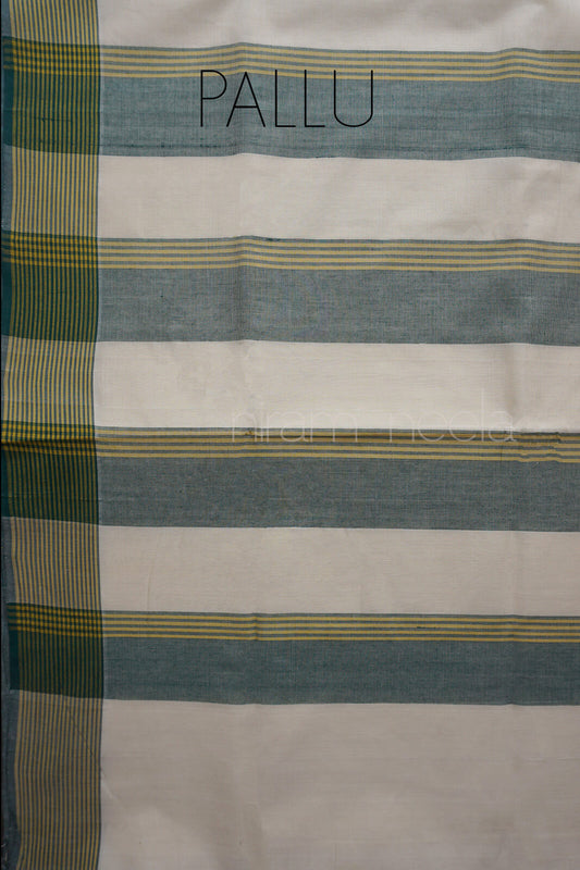 Ivory and green stripe Kasavu cotton saree | Classical Kasavus by Niram Neela