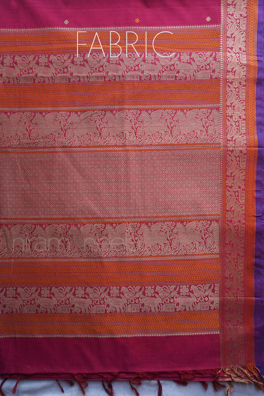 Pink and violet Kanjivaram cotton saree - Niram Neela