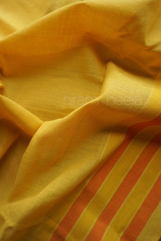 Yellow and orange handwoven Kannur cotton stole | Niram Neela