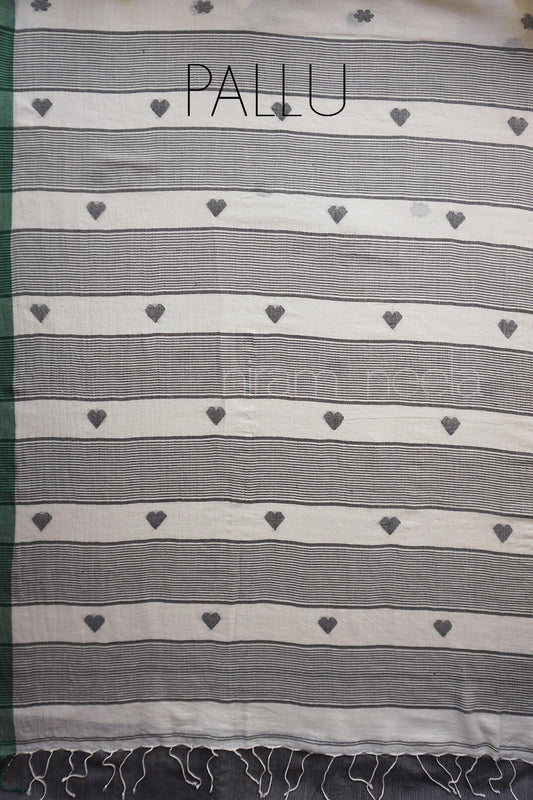 White and black Bengal jamdani handloom silk cotton saree | Niram Neela