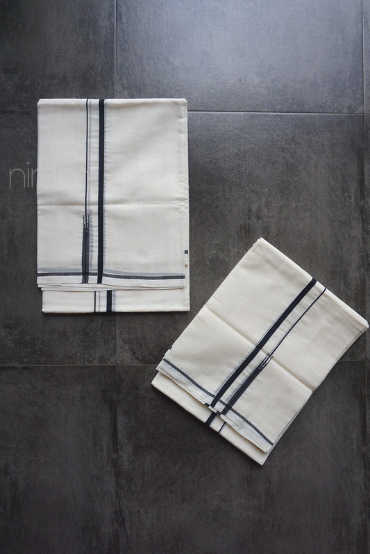 Ivory and black Puliyilakkara set mundu | Niram Neela