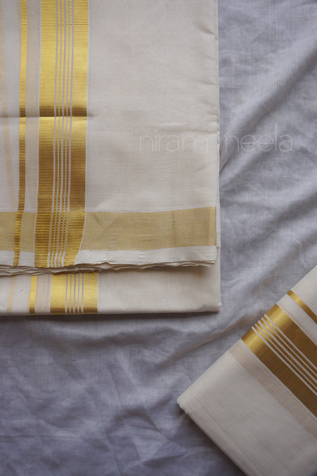 Ivory and gold kasavu set mundu | Double Mundum Neriyathum