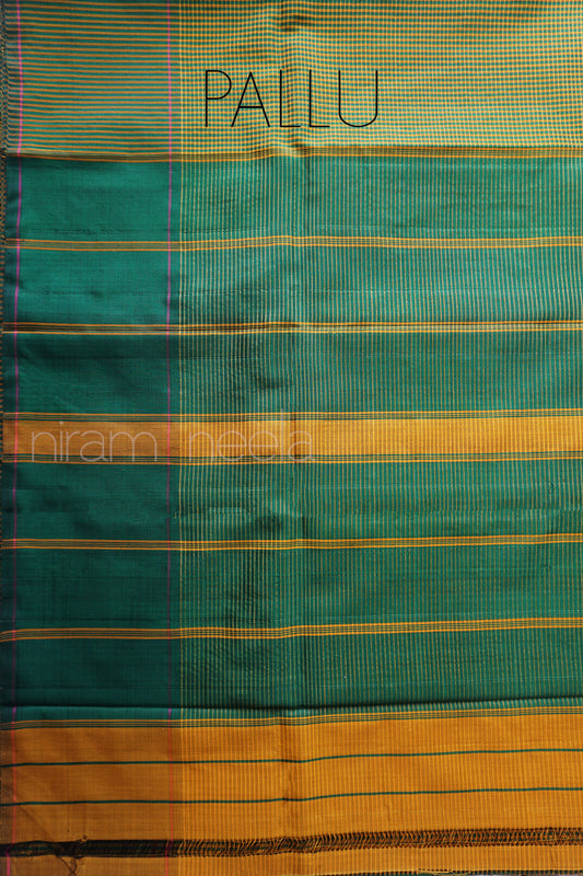 Yellow and green Koorainadu silk cotton saree | Sico check saree by Niram Neela