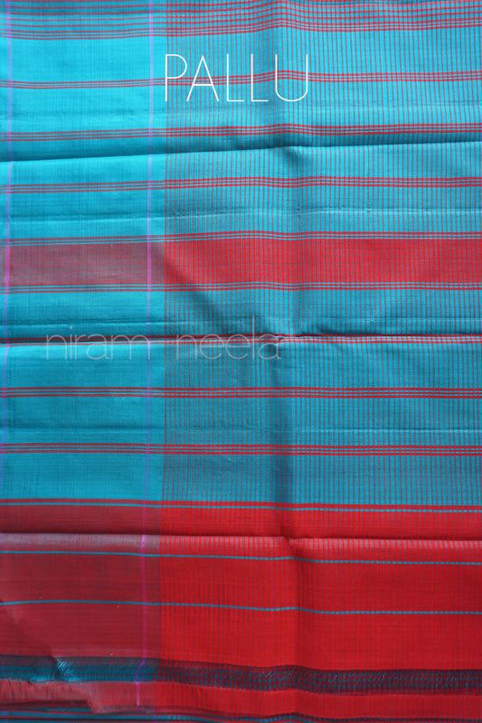 Blue and red Koorainadu silk cotton saree | Niram Neela