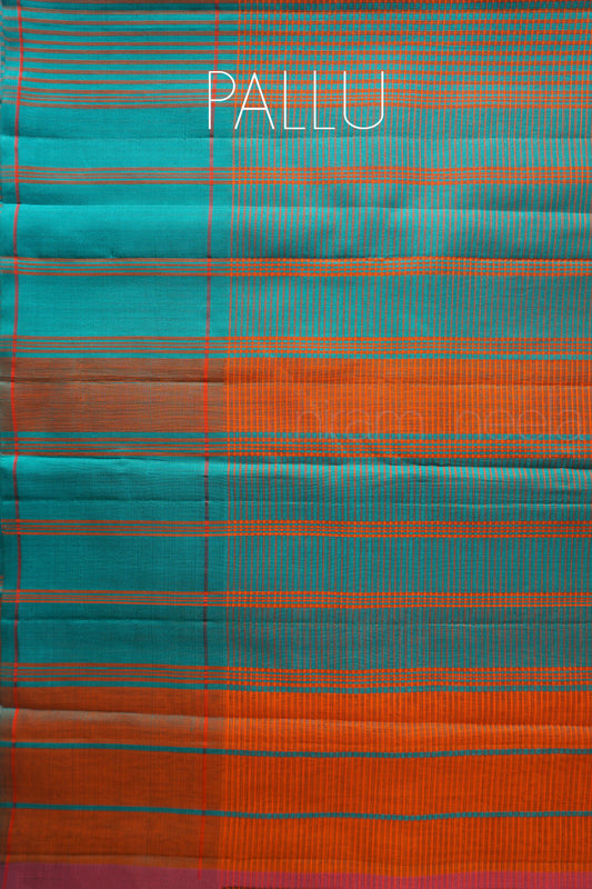 Green and orange Koorainadu checkered silk cotton saree from Niram Neela